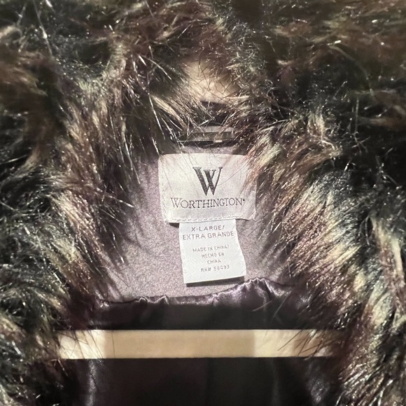 EUC Worthington Women's Gray Pea Coat size XL Faux Fur Collar - Picture 3 of 5